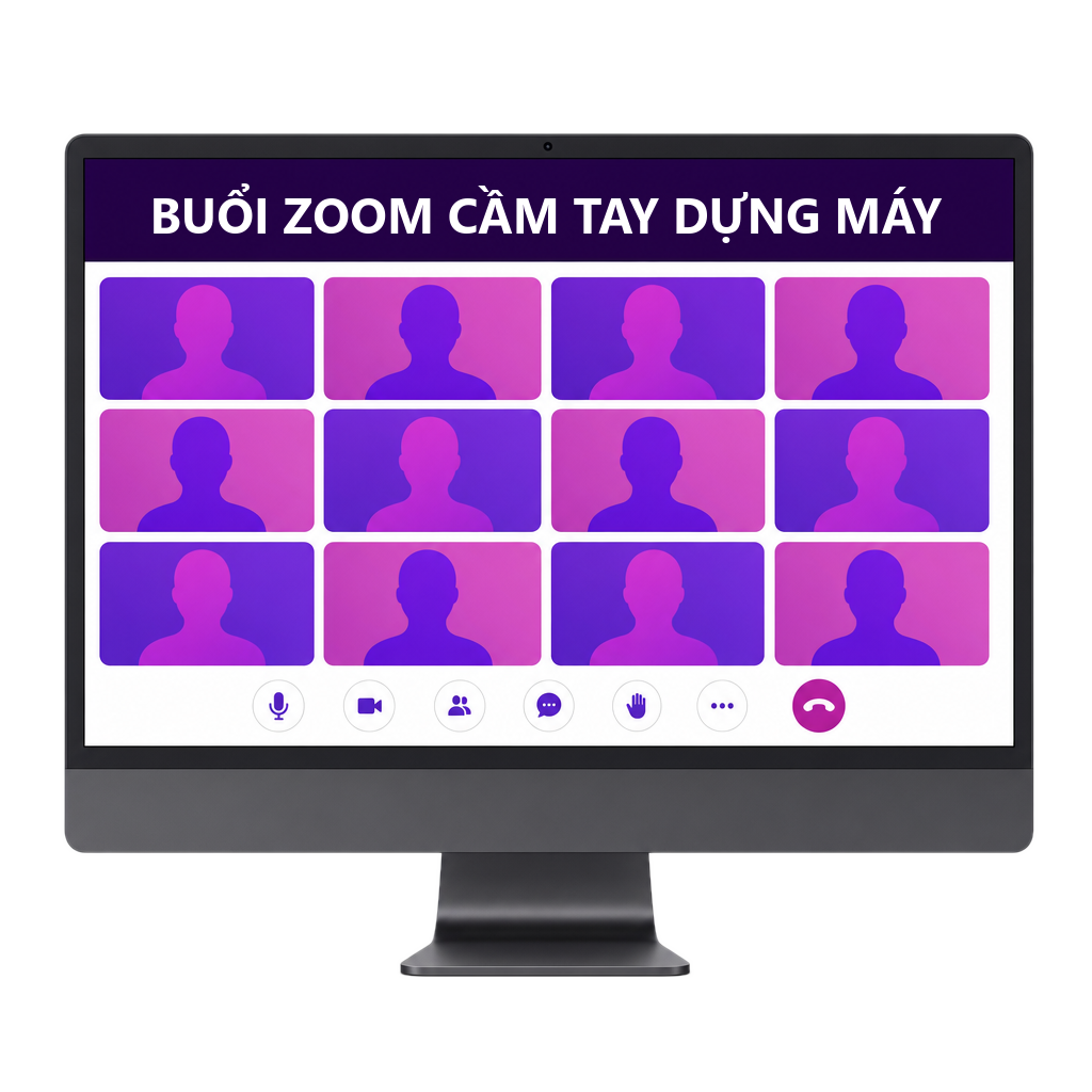 Minh hoạ quà tặng 1: buổi Zoom cầm tay dựng máy trên laptop